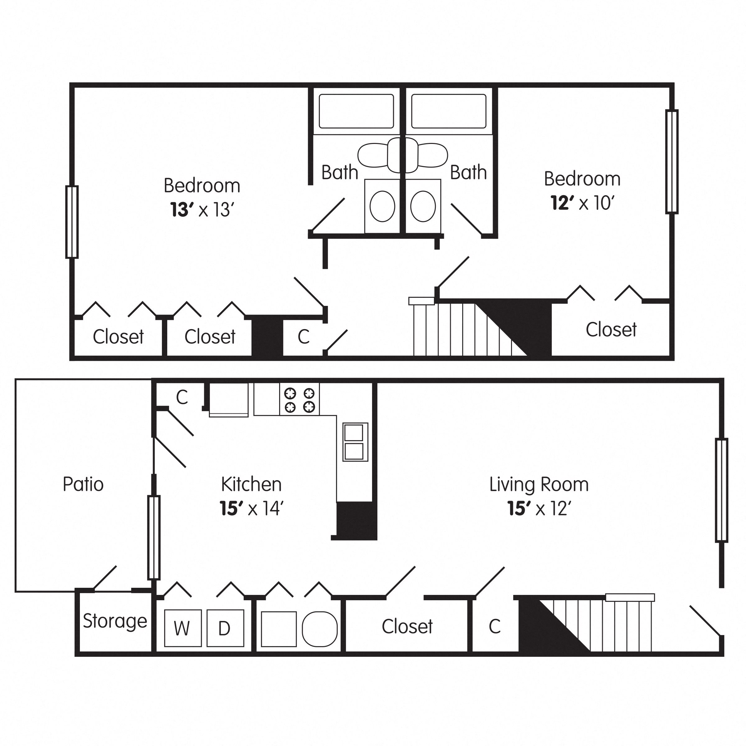 2 Bedroom Townhome Floor Plan 2
